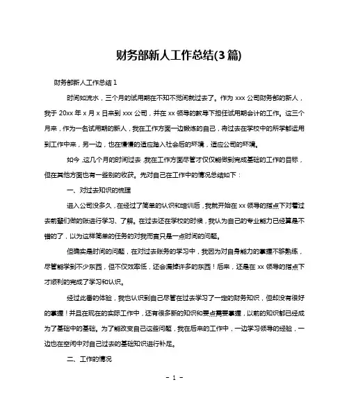 财务部新人工作总结(3篇)