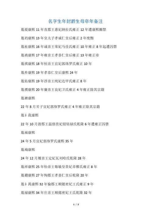 康熙儿子爵位一览
