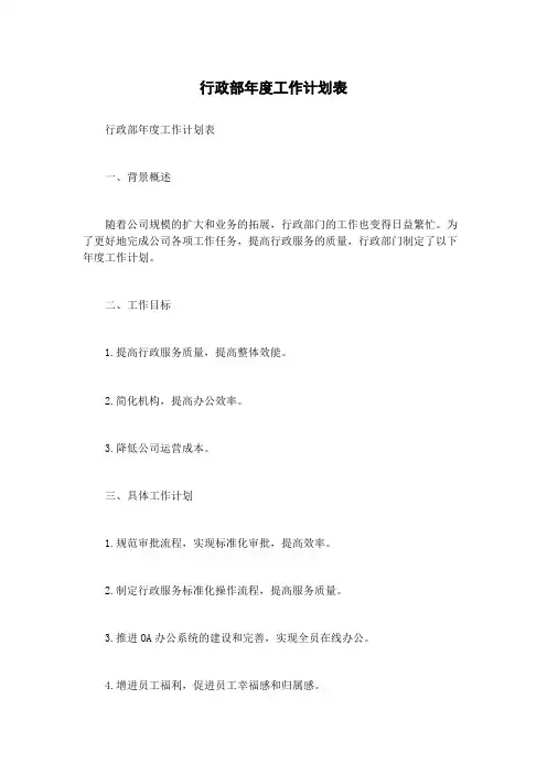 行政部年度工作计划表