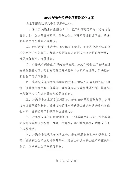 2024年安全监理专项整治工作方案