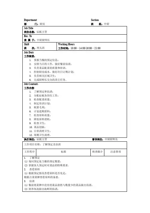 砧板主管岗位工作流程内容