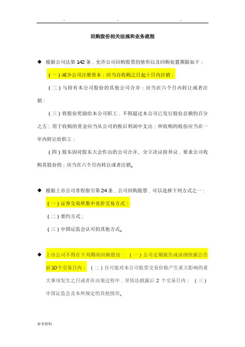 回购股份相关法规和业务流程图