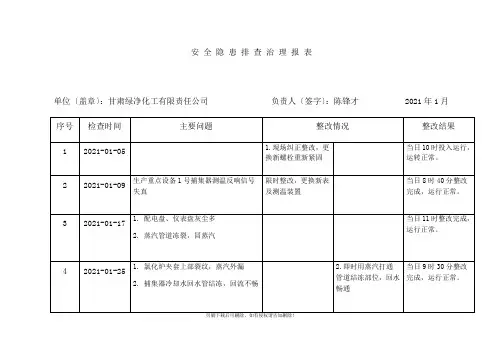 安全隐患排查治理月报表