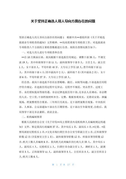 关于坚持正确选人用人导向方面存在的问题