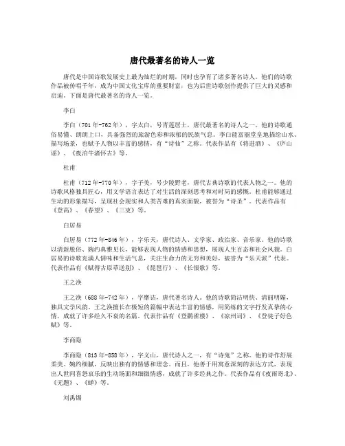 唐代最著名的诗人一览