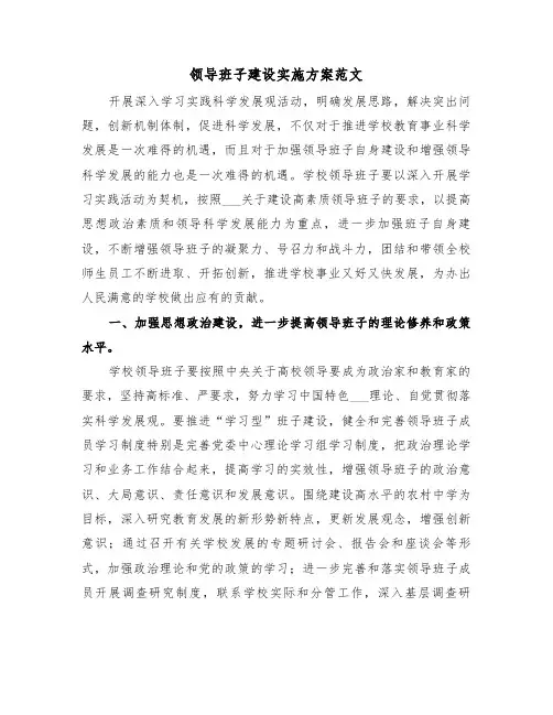 领导班子建设实施方案范文(2篇)