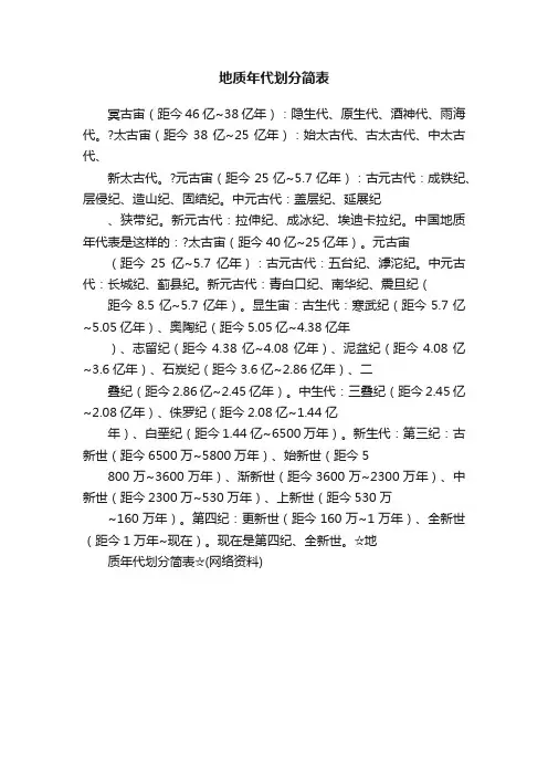 地质年代划分简表