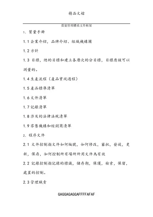 质量管理体系文件框架