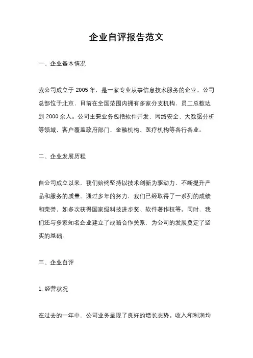 企业自评报告范文