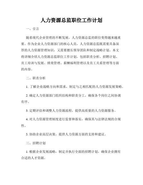人力资源总监职位工作计划