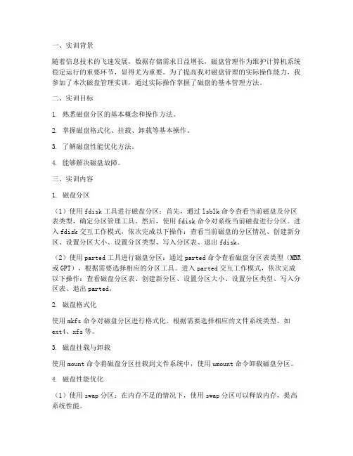 磁盘管理的实训报告