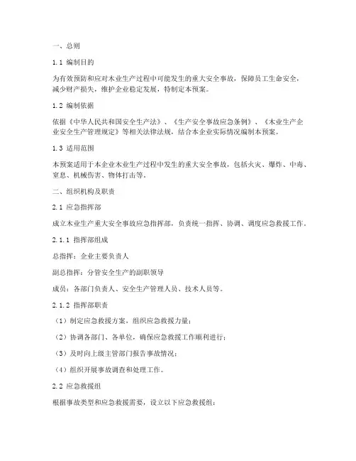 木业生产重大安全事故应急预案