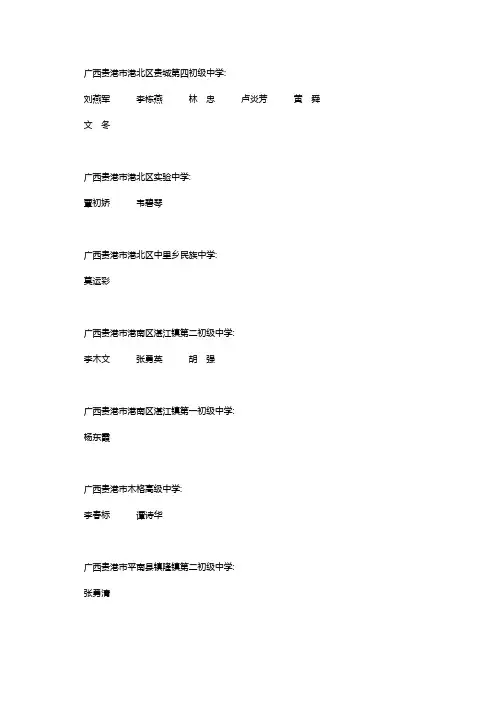 2013年中小学教师系列高级评审会通过名单(贵港部分)