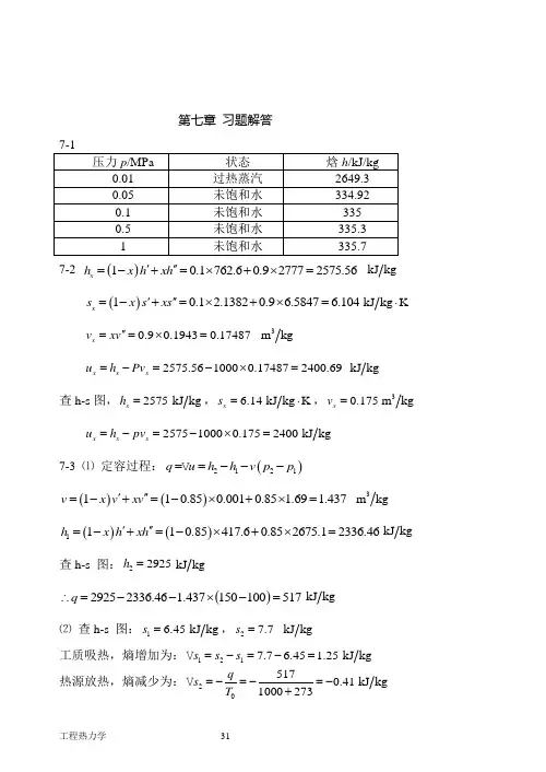 工程热力学第七章 习题解答