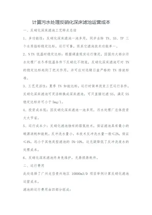 计算污水处理反硝化深床滤池运营成本