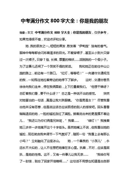 中考满分作文800字大全：你是我的朋友