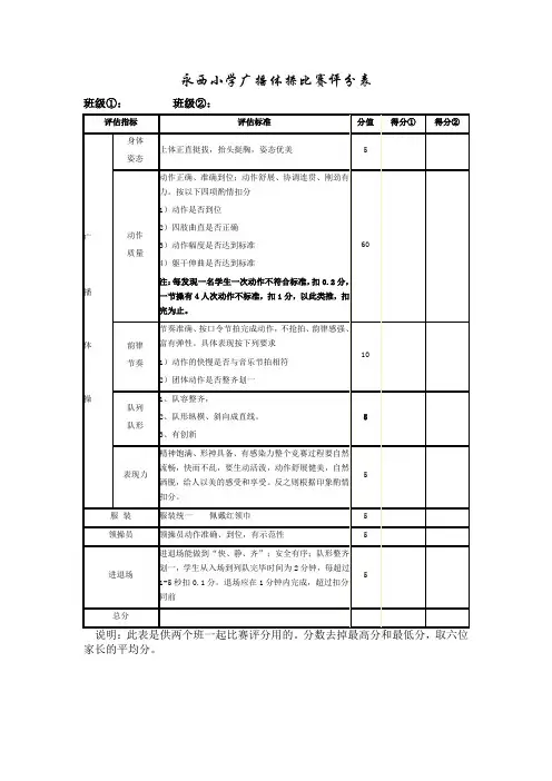 永西小学广播体操评分表