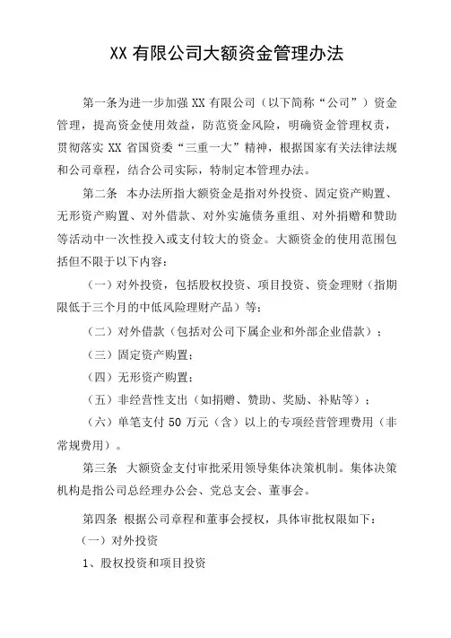 XX有限公司大额资金管理办法