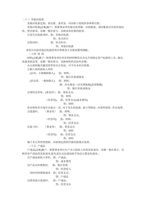 事业单位会计分录总结