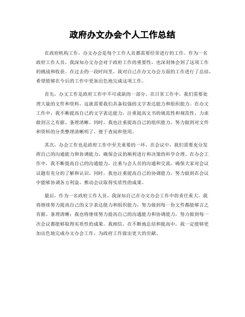 政府办文办会个人工作总结