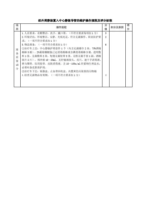 经外周静脉置入中心静脉导管的维护操作规程及评分标准