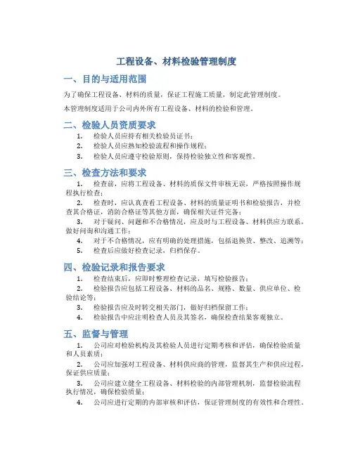 工程设备、材料检验管理制度