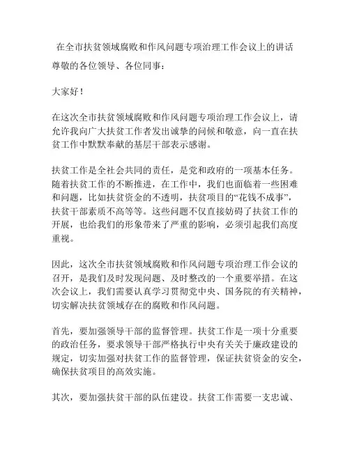 在全市扶贫领域腐败和作风问题专项治理工作会议上的讲话