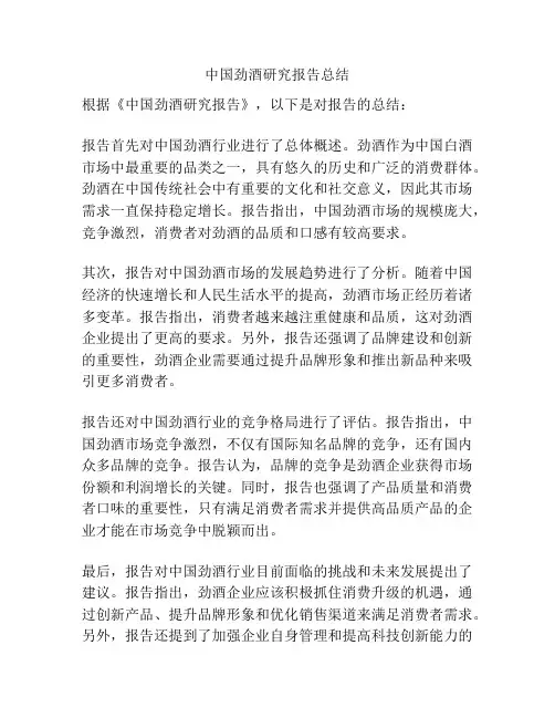 中国劲酒研究报告总结