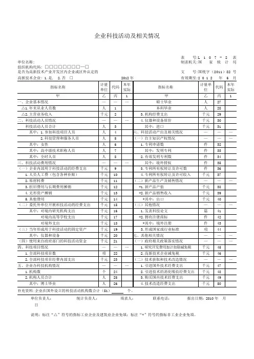 L107-2企业科技活动及相关情况