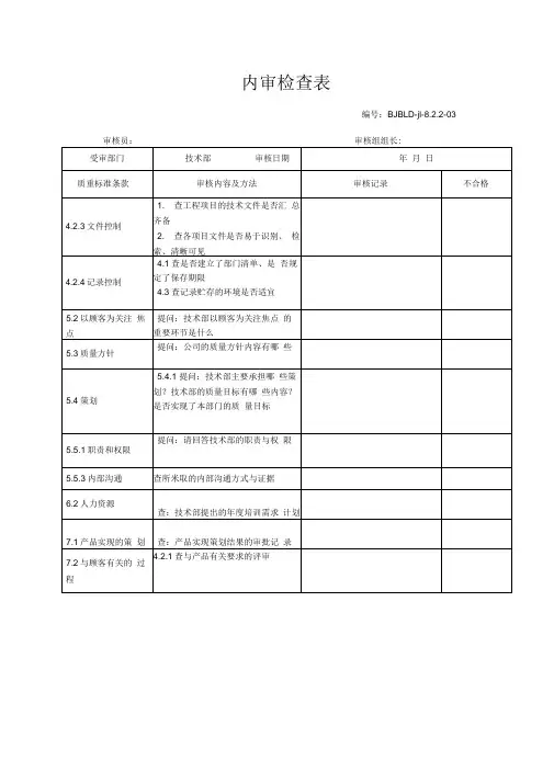 内审检查表(技术部)