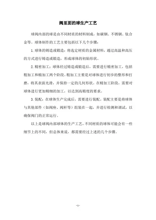 阀里面的球生产工艺