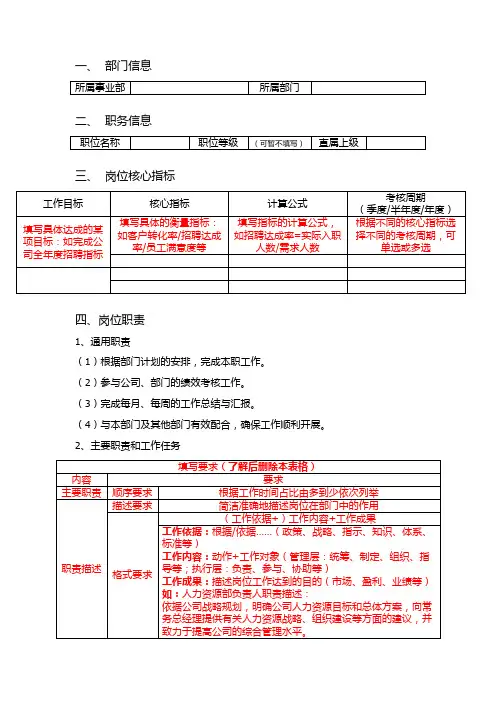 岗位说明书(模板)word版本
