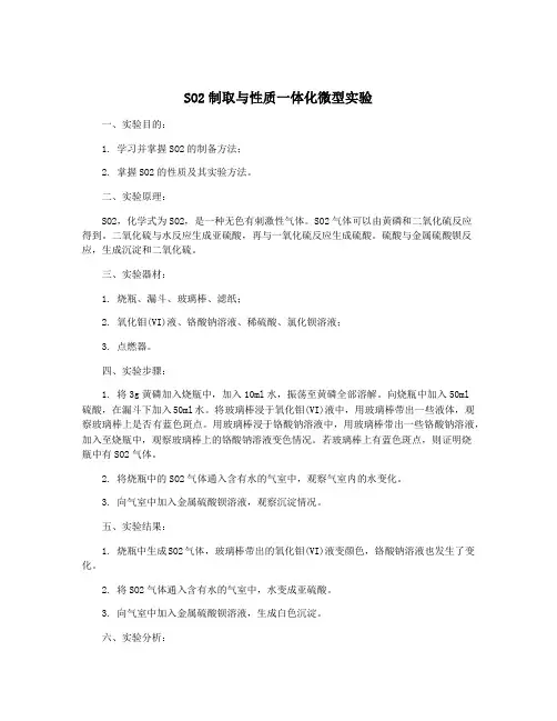 SO2制取与性质一体化微型实验