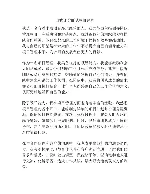 自我评价面试项目经理