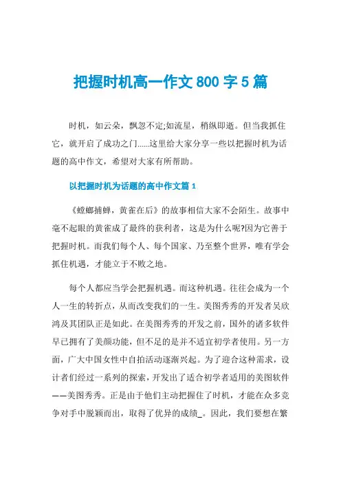 把握时机高一作文800字5篇