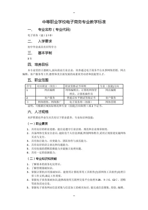 中等职业学校电子商务专业教学计划1