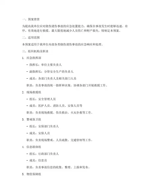 烧伤烫伤事故应急演练预案