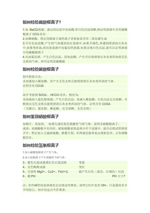 几种常见离子的检验