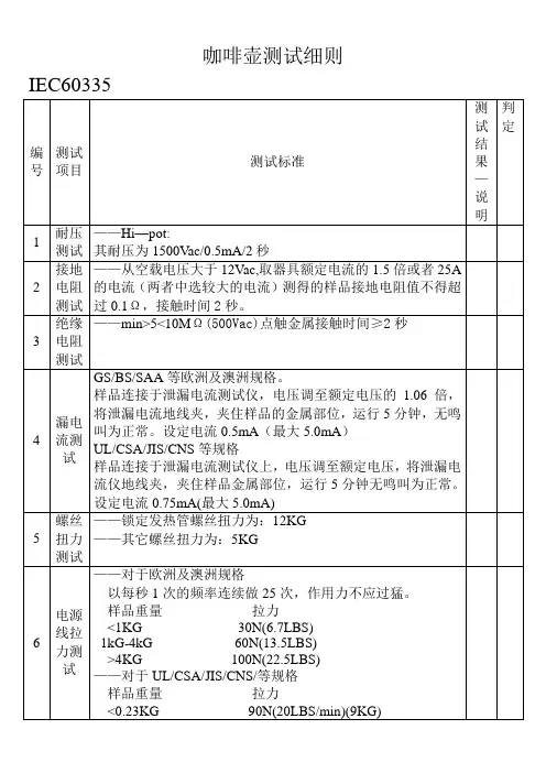 咖啡壶测试细则