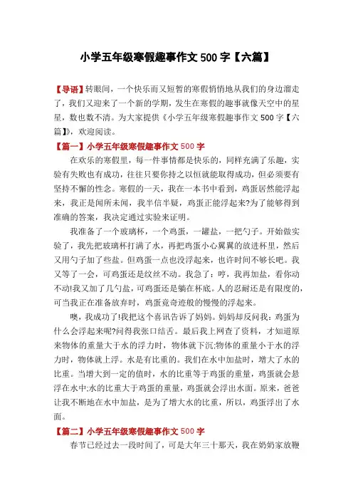 小学五年级寒假趣事作文500字【六篇】