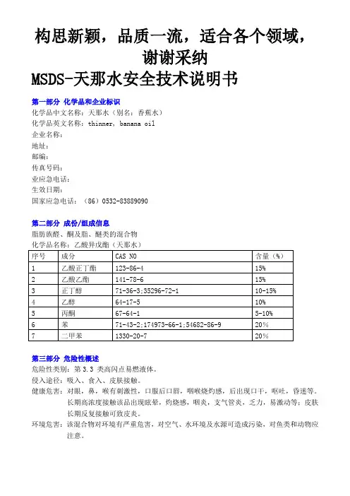 MSDS-天那水安全技术说明书