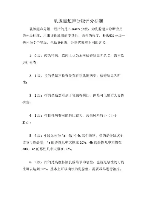 乳腺癌超声分级评分标准