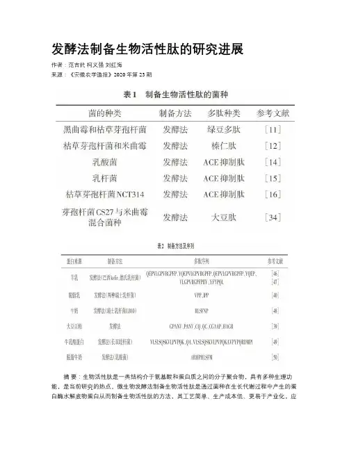 发酵法制备生物活性肽的研究进展