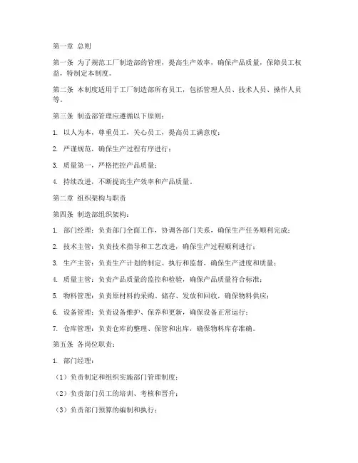 工厂制造部管理制度范本
