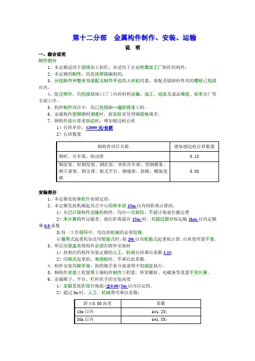 第十二分部  金属构件制作、安装、运输