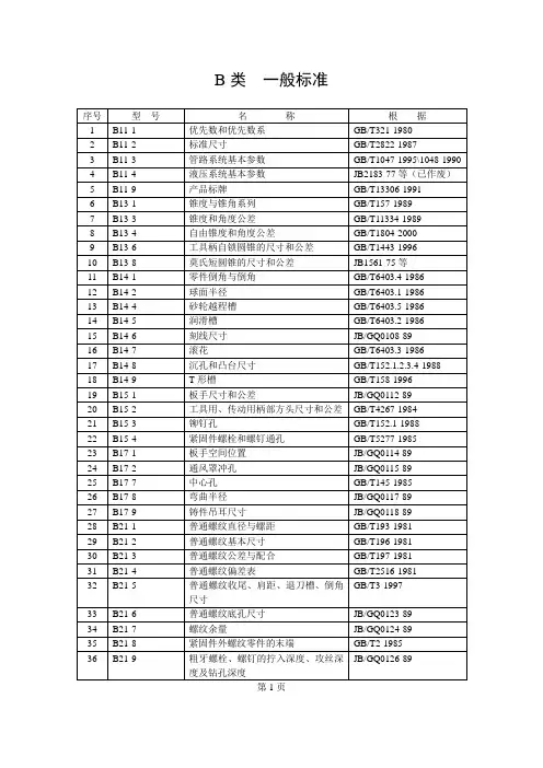 十二大类标准对照 B类 一般标准