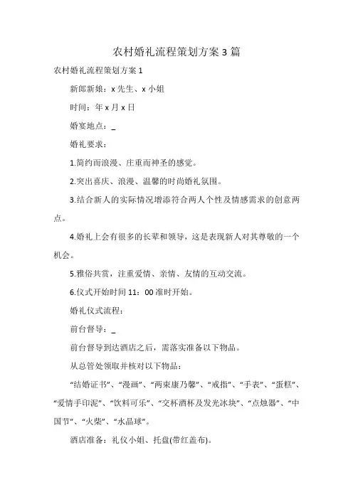 农村婚礼流程策划方案3篇
