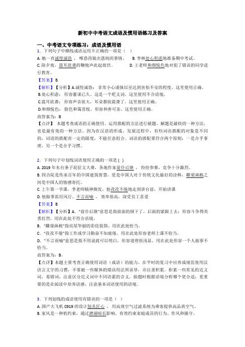 新初中中考语文成语及惯用语练习及答案