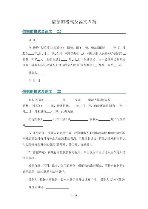 借据的格式及范文5篇