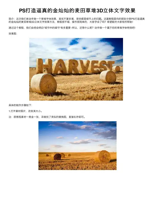 PS打造逼真的金灿灿的麦田草堆3D立体文字效果